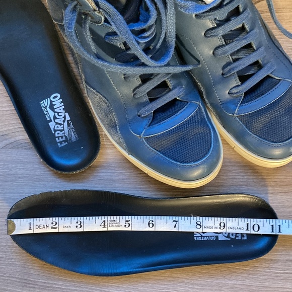 Salvatore Ferragamo Robert leather suede high top sneakers blue 8,5 EE - Picture 11 of 16